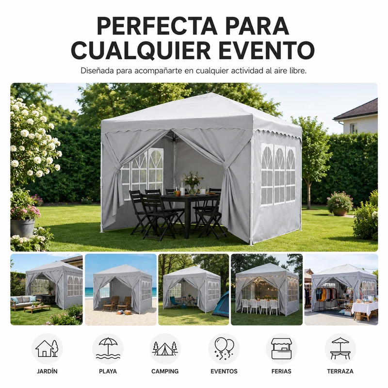 Carpa Plegable 3x3 M Con 4 Paredes Laterales Y Estructura Reforzada