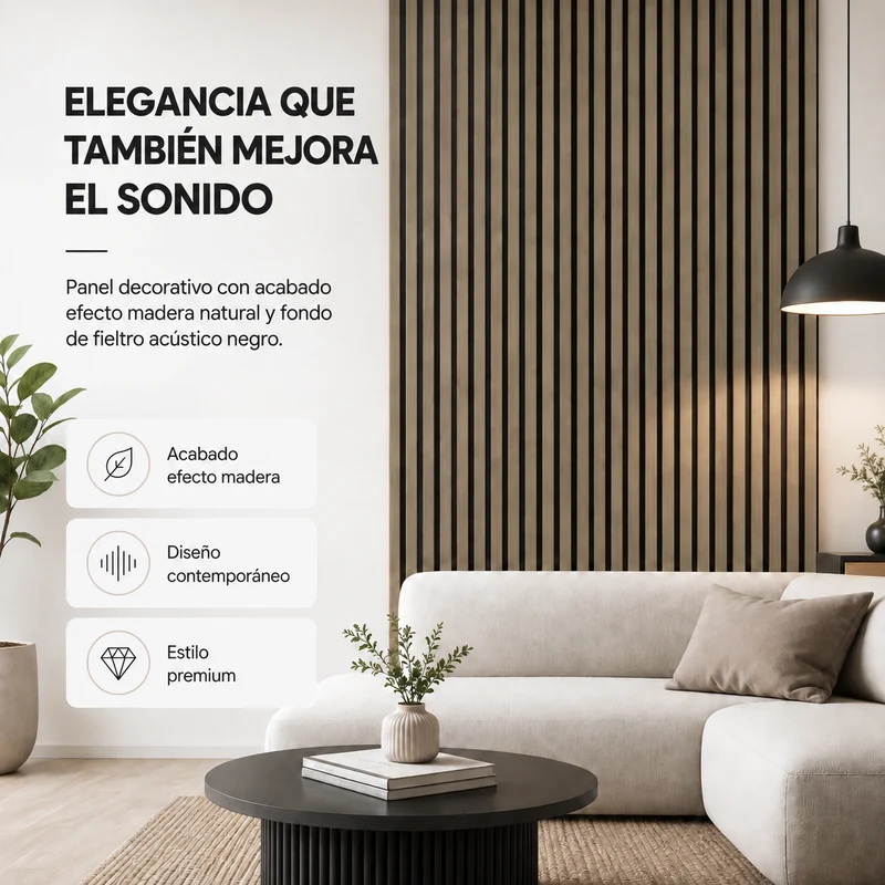 Panel Acústico MDF Efecto Madera Con Fieltro 240x60 Cm