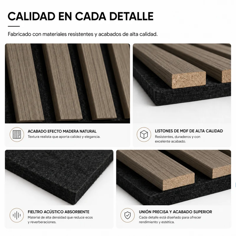 Panel Acústico MDF Efecto Madera Con Fieltro 240x60 Cm