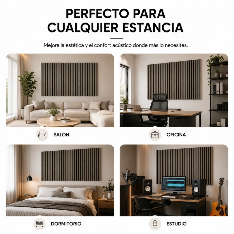 Panel Acústico MDF Efecto Madera Con Fieltro 240x60 Cm