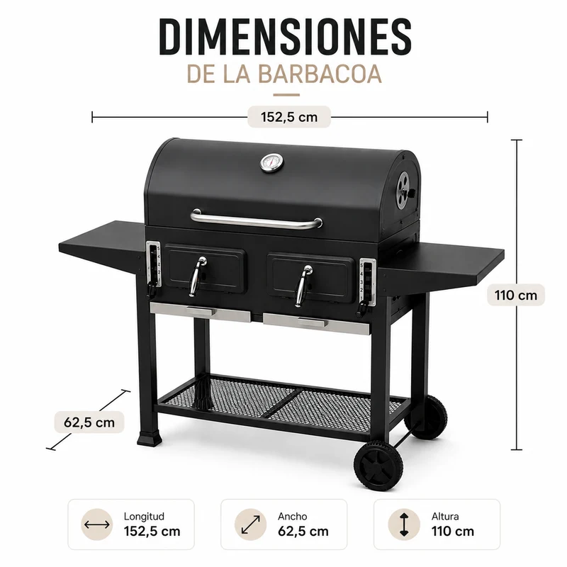 Barbacoa de Carbón Doble Cámara con Ventilación Regulable