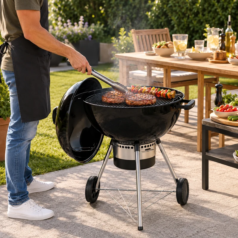 Barbacoa Portátil de Carbón Redonda Con Tapa