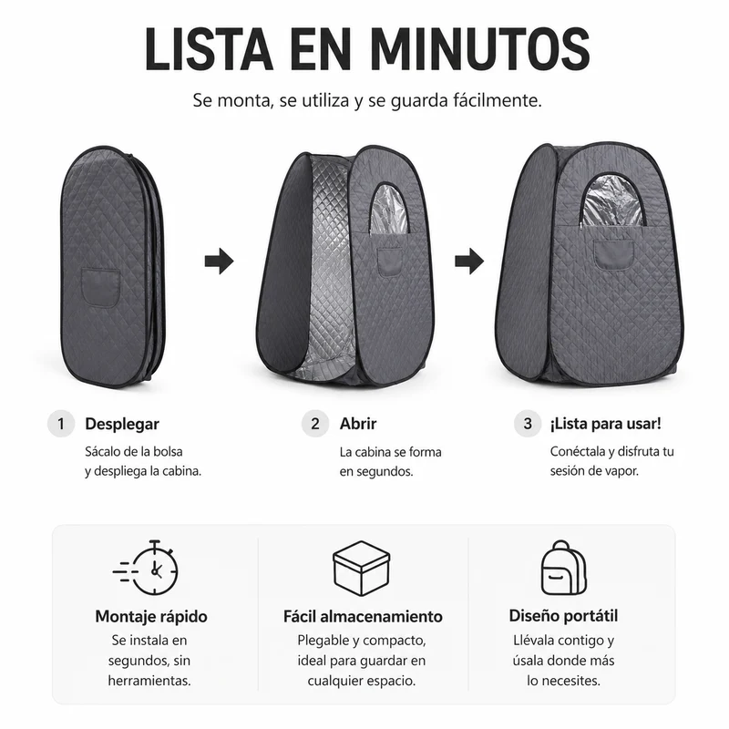Sauna Finlandesa Portátil de Vapor, Cabina Plegable con Generador Independiente