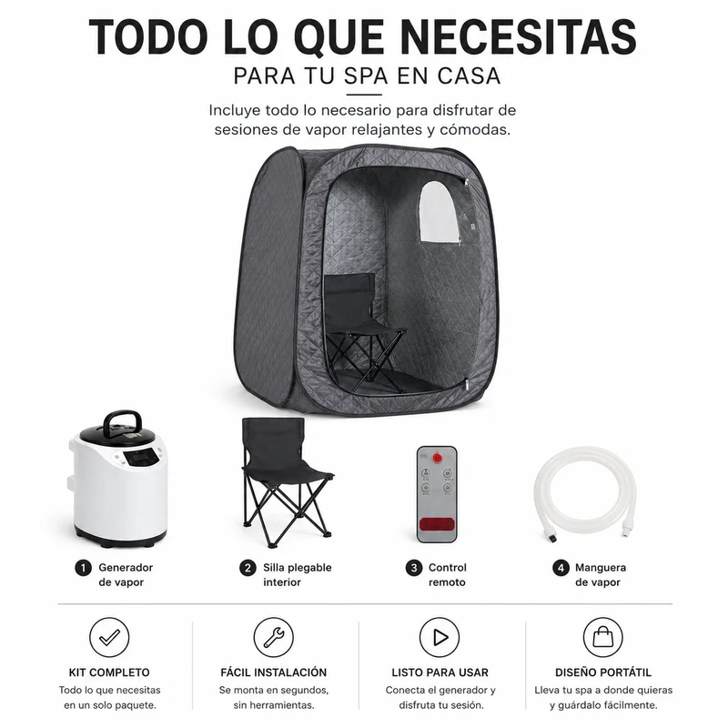 Sauna Finlandesa Portátil de Vapor, Cabina Plegable con Generador Independiente