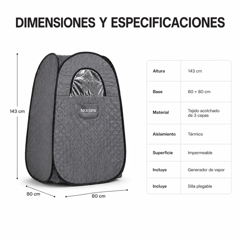 Sauna Finlandesa Portátil de Vapor, Cabina Plegable con Generador Independiente