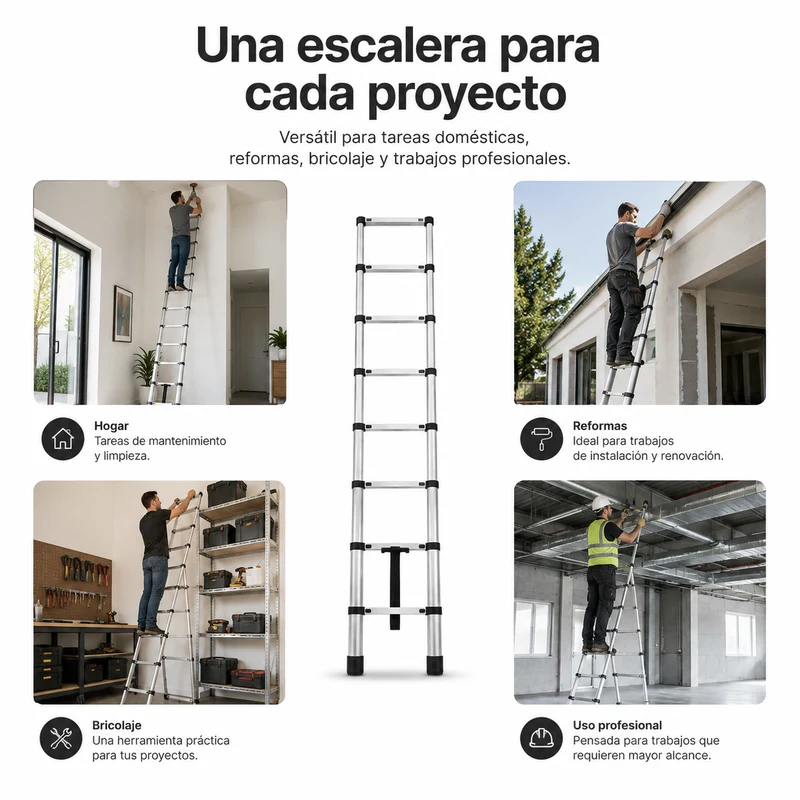Escalera Telescópica Plegable 3,2 m Peldaños Antideslizantes