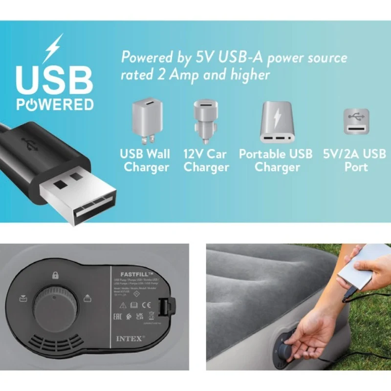 Intex Colchón Hinchable Doble Mid-Rise Comfort USB 152x203cm