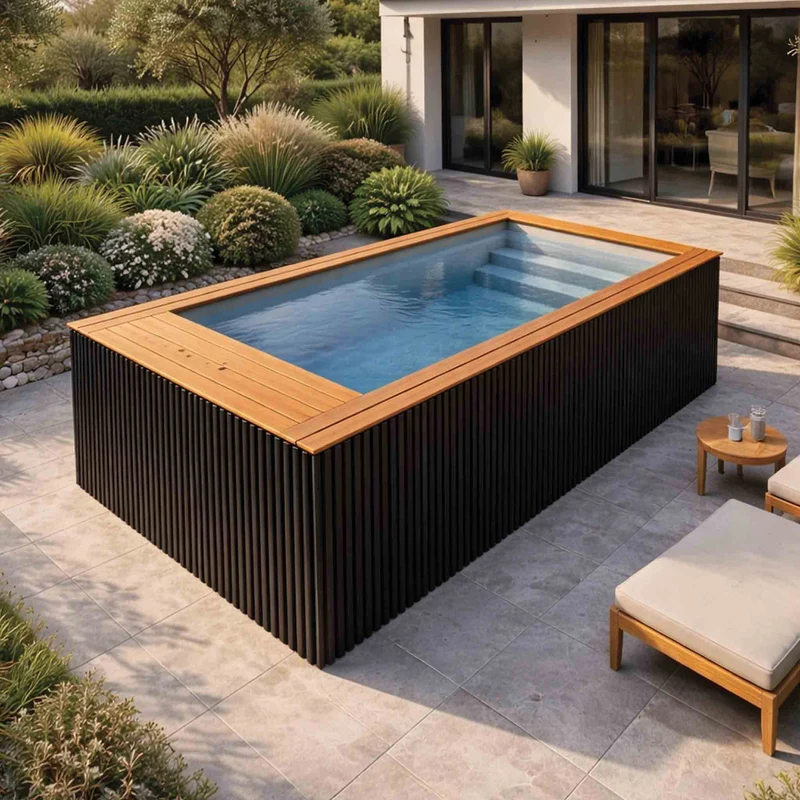 Lilypool AluWood Noir : Piscine container design en aluminium