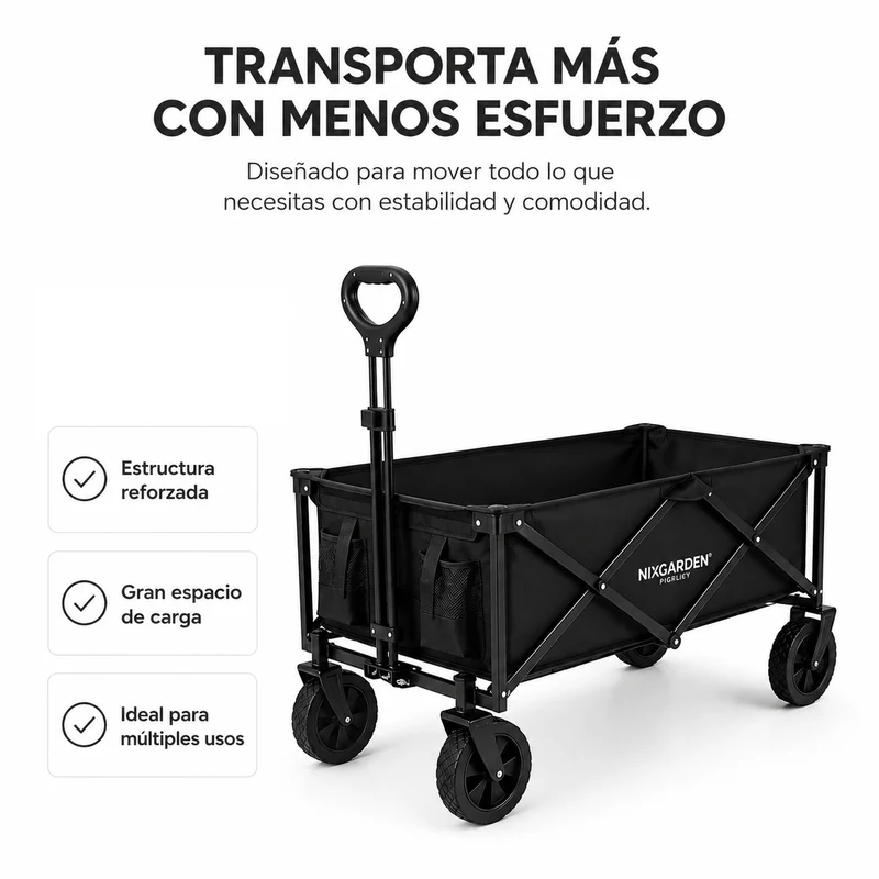 Carro plegable XXL todoterreno 150 kg 91×51×64 cm Oxford 600D 100L playa jardín camping