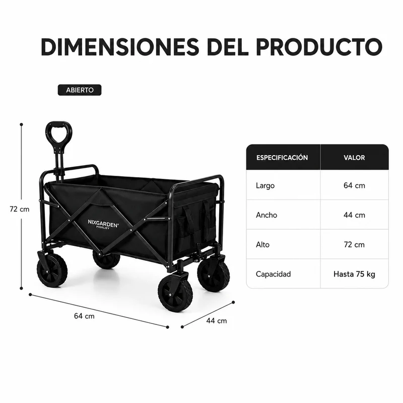 Carro Plegable Todoterreno Con Carga 75 Kg
