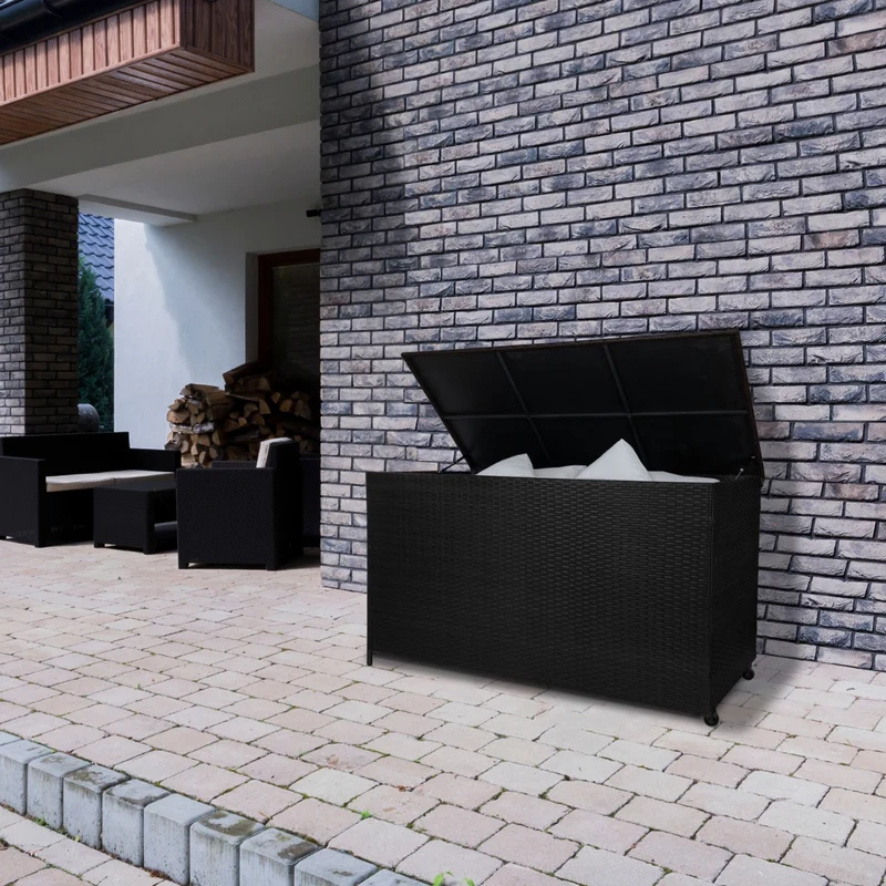 Coffre de Rangement d'Extérieur 582 L en Rotin Noir