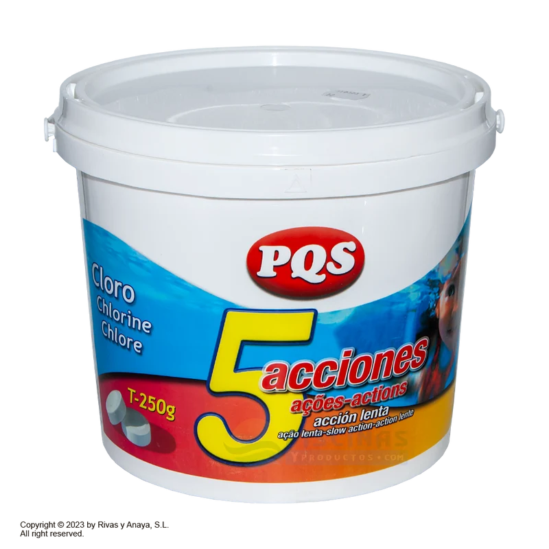 Cloro multifunción 5 acciones PQS tabletas 250 g cubo 5 kg para piscina