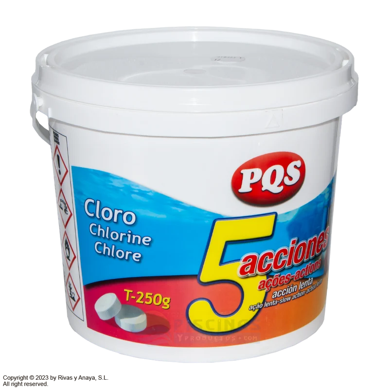 Cloro multifunción 5 acciones PQS tabletas 250 g cubo 5 kg para piscina