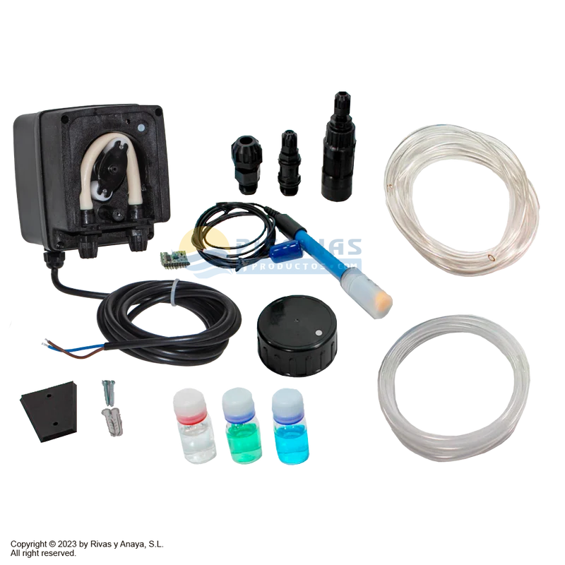 Kit módulo pH AQR-FLO. Sonda, dosificadora y accesorios. Hayward.
