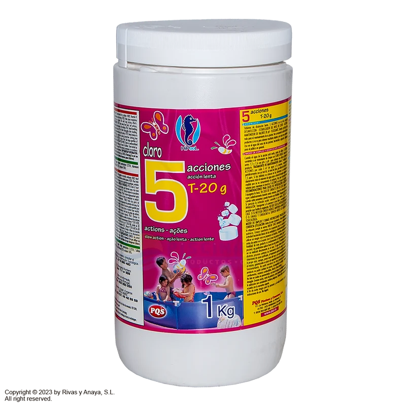 Cloro 5 acciones, pastillas 20 g. 1 Kg. PQS Hipool
