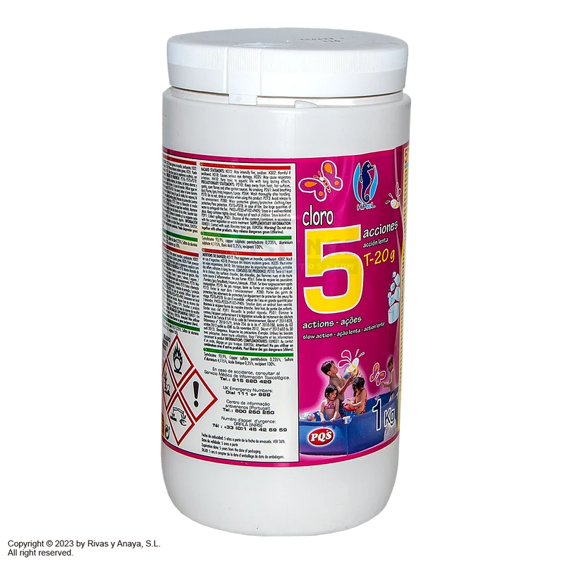 Cloro 5 acciones, pastillas 20 g. 1 Kg. PQS Hipool