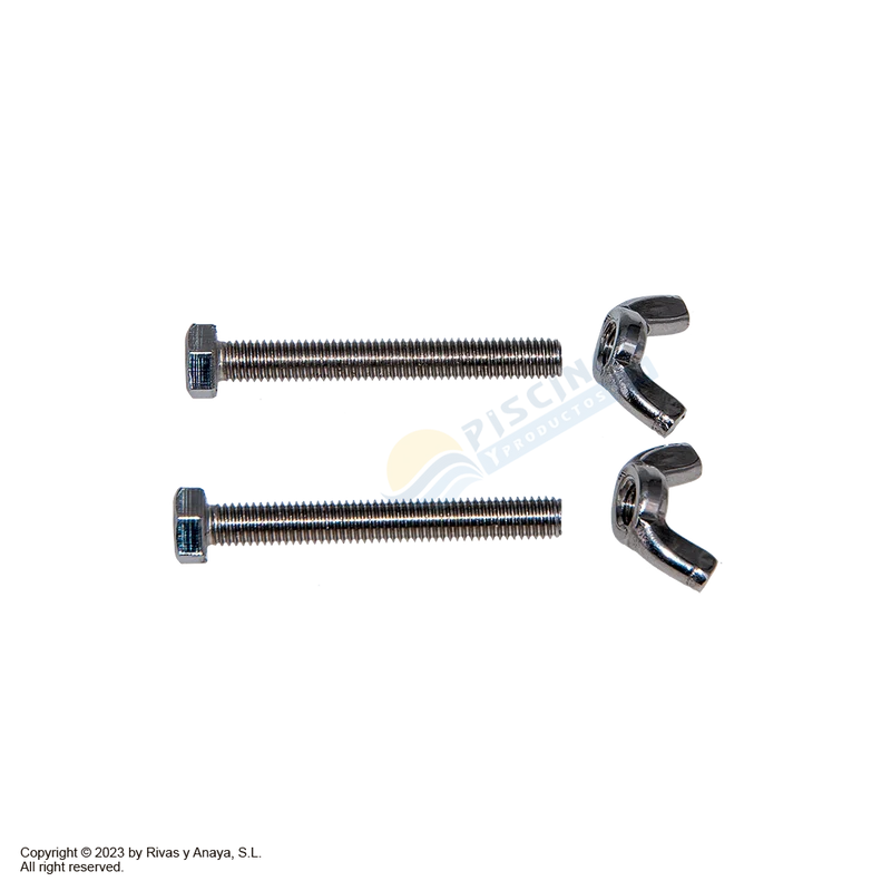 Pack 2 tornillos + palomillas para mangos de piscina. Astralpool.