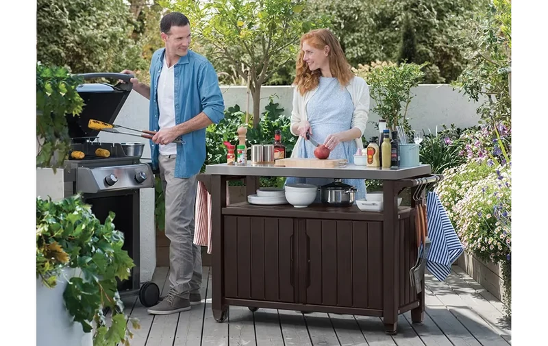 Keter - Mueble barbacoa grande de exterior marrón
