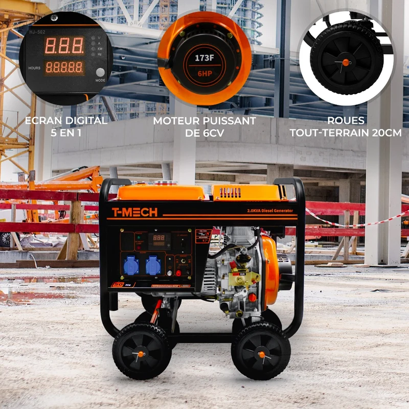 T-Mech Générateur à Diesel Monophasé à Cadre Ouvert - 2 200W