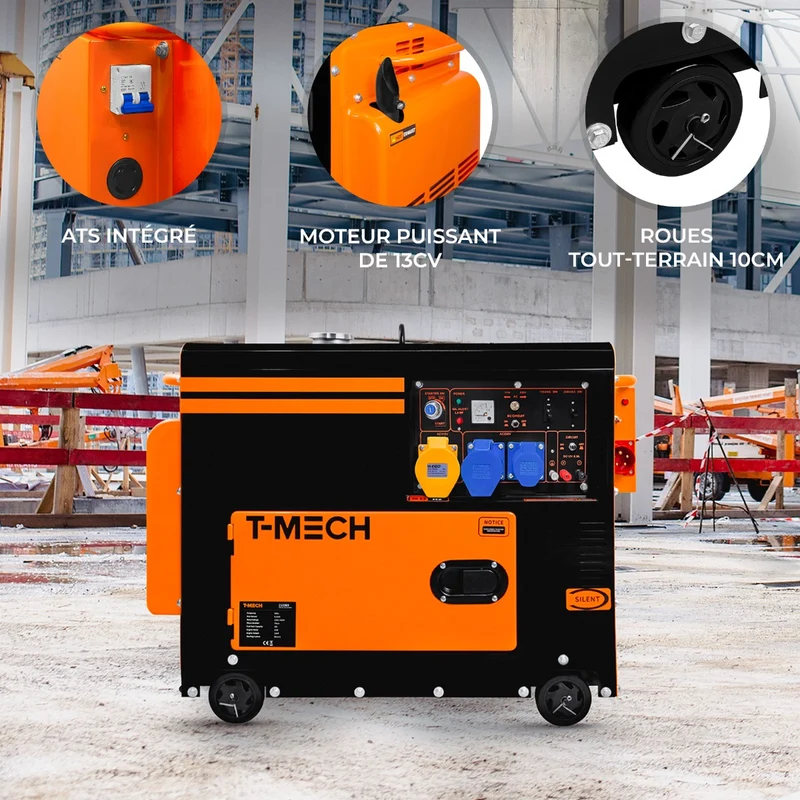 T-Mech Générateur à Diesel Monophasé 230 V - 6 500 W