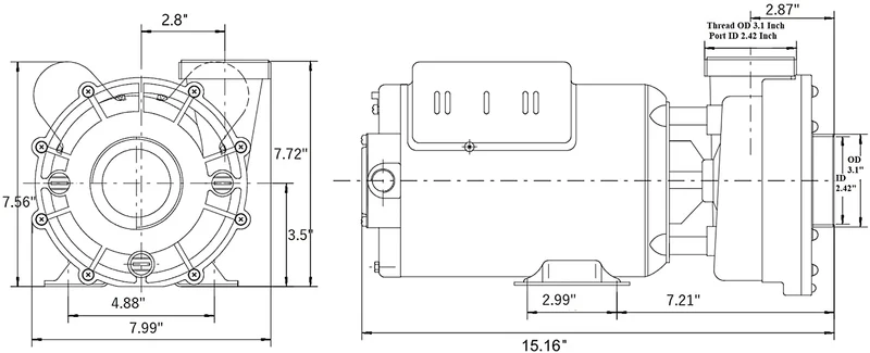 Pompe de spa LX 48WUA1001C-II – 1 HP, 2 vitesses, 115 V