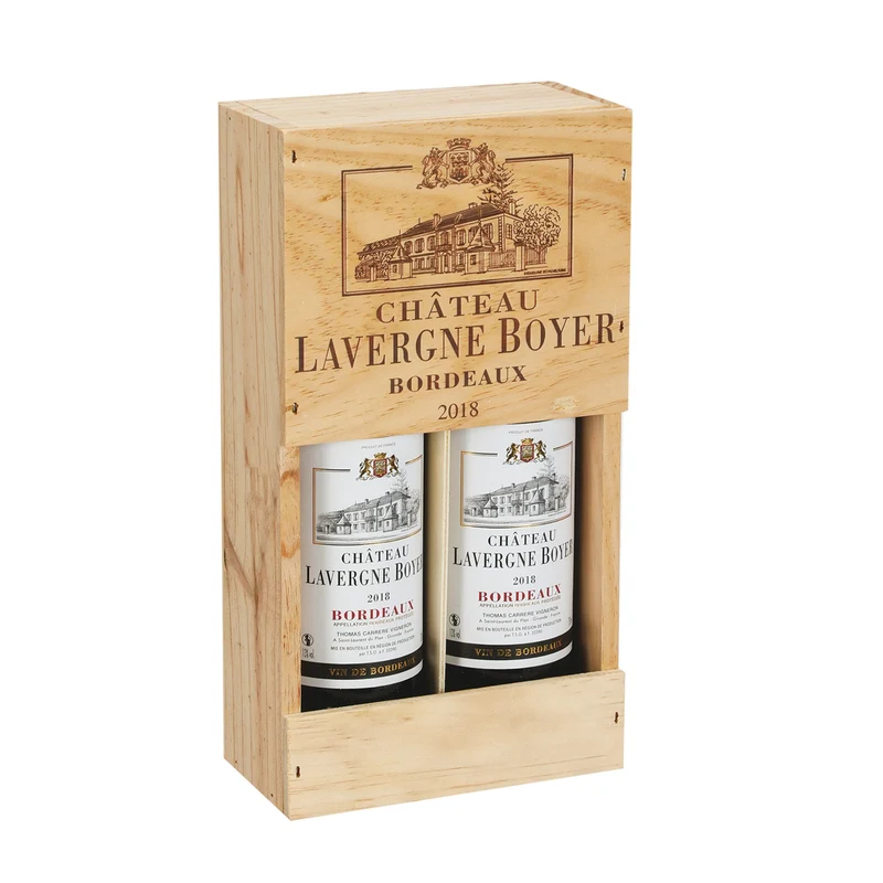 Coffret bois 2 bouteilles château Lavergne Boyer