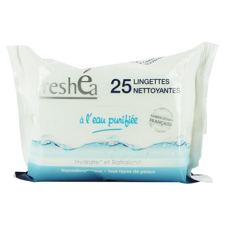 25 lingettes nettoyantes et rafraîchaissantes
