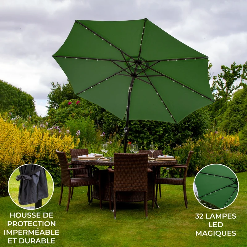 Parasol de 270 cm à LED - Vert
