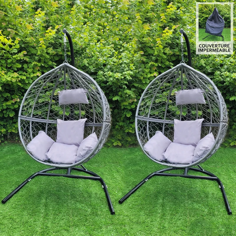 Chaise Suspendue en Rotin Gris x2