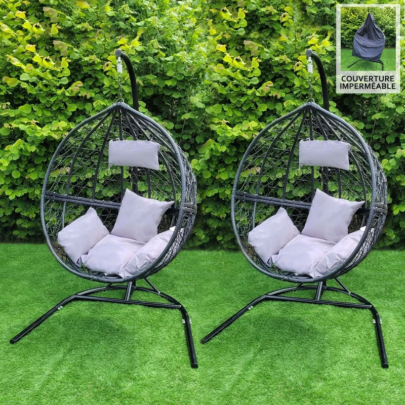 Chaise Suspendue en Rotin Noir x 2