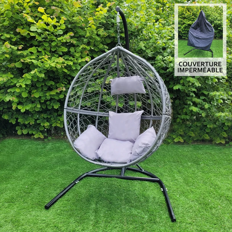 Chaise Suspendue en Rotin Gris