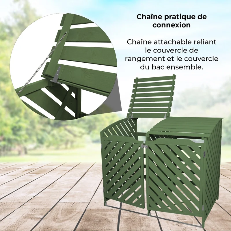 Cache-Poubelle Double en Bois Vert