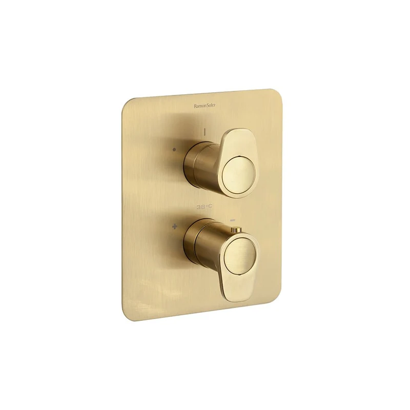 Ramon Soler - Grifo de baño-ducha empotrado termostático 2 vías Alexia oro cepillado