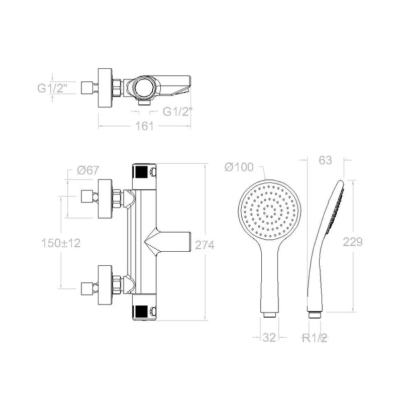 Ramon Soler - Grifo de baño-ducha termostático Termotech con equipo de ducha cromo