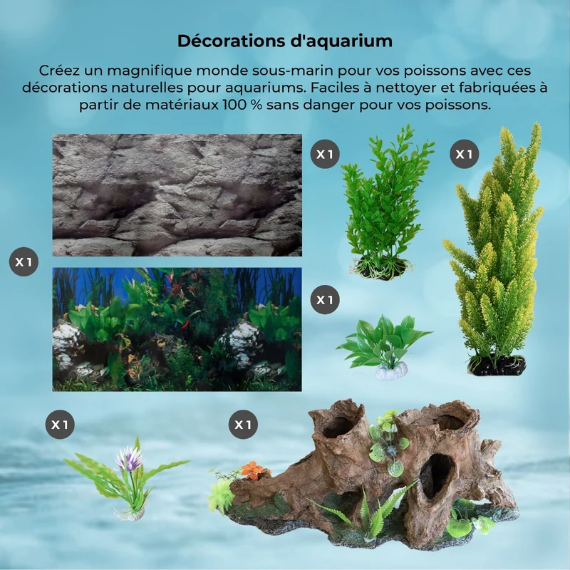 Aquarium Noir, Meuble de Support & Gravier Bleu