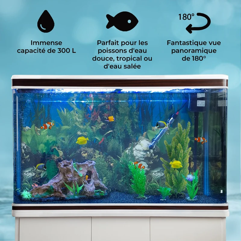 Aquarium Blanc, Meuble de Support & Gravier Bleu