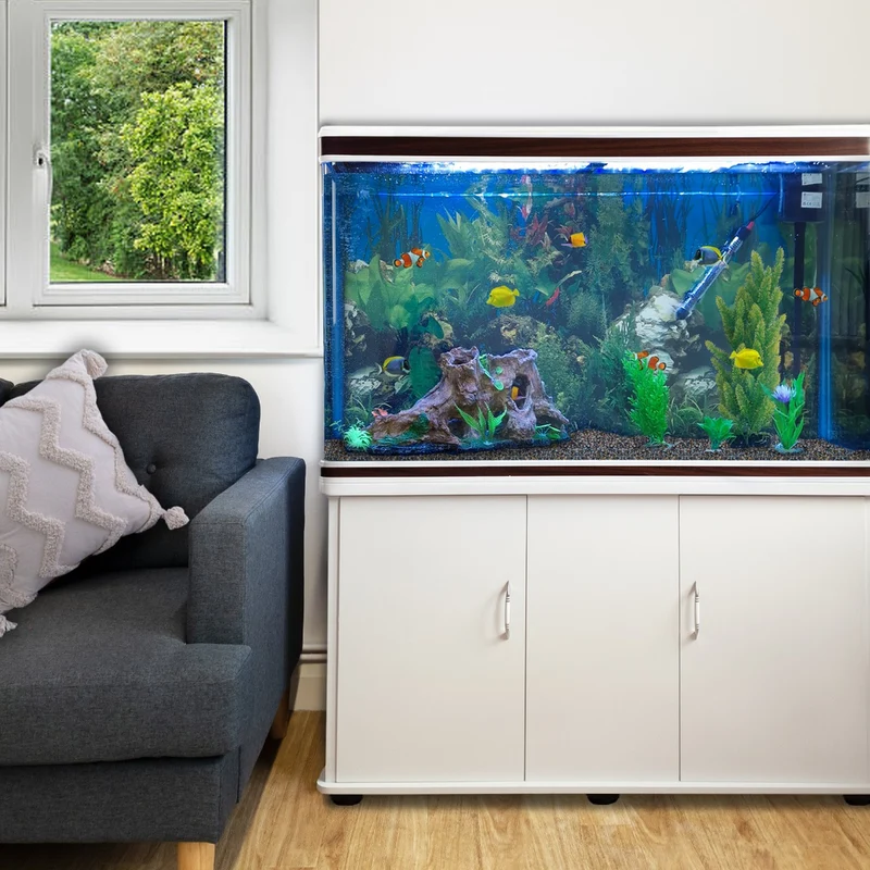 Aquarium Blanc, Meuble de Support & Gravier Naturel
