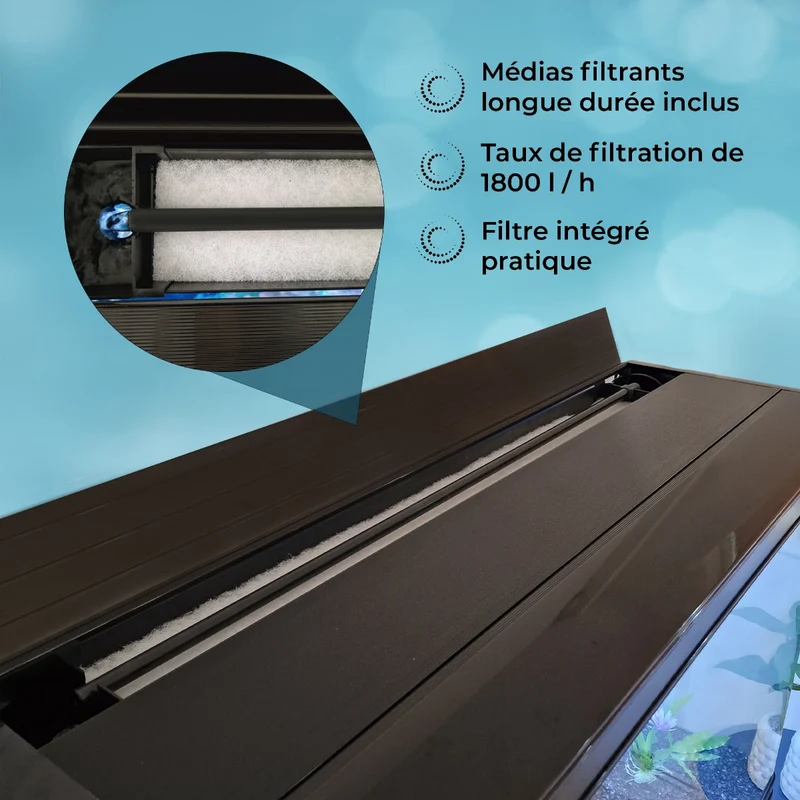 Aquarium Noir avec Meuble de Support & Gravier Blanc