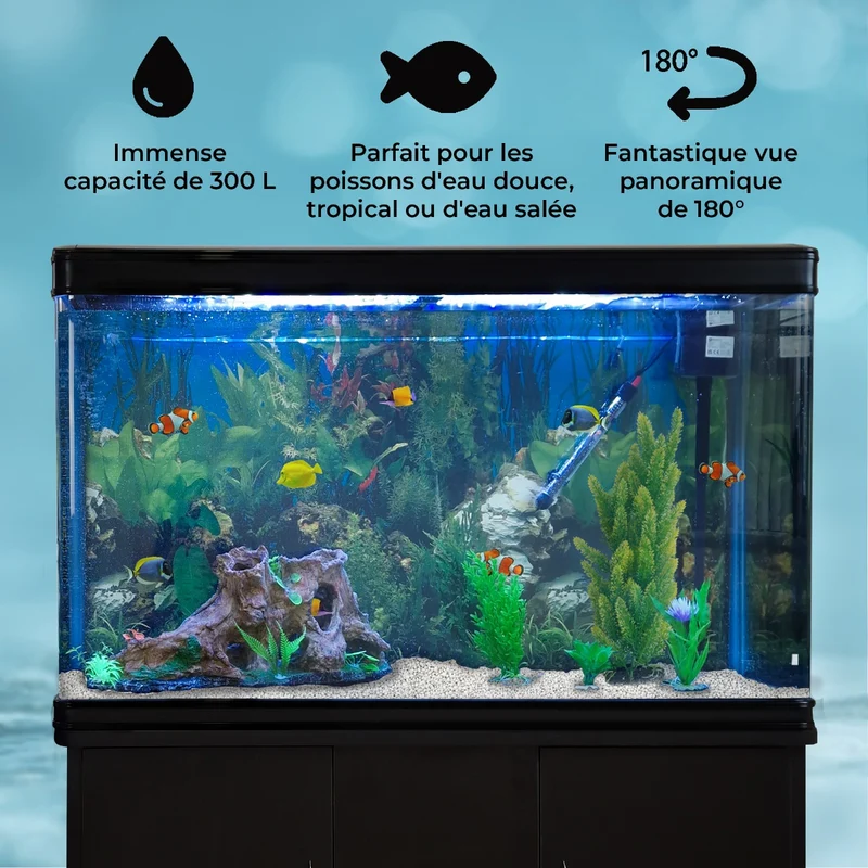Aquarium Noir avec Meuble de Support & Gravier Blanc