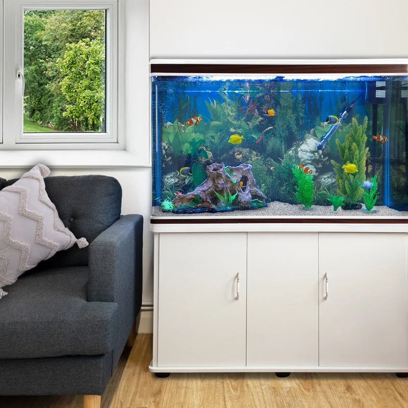 Aquarium Blanc, Meuble de Support & Gravier Blanc