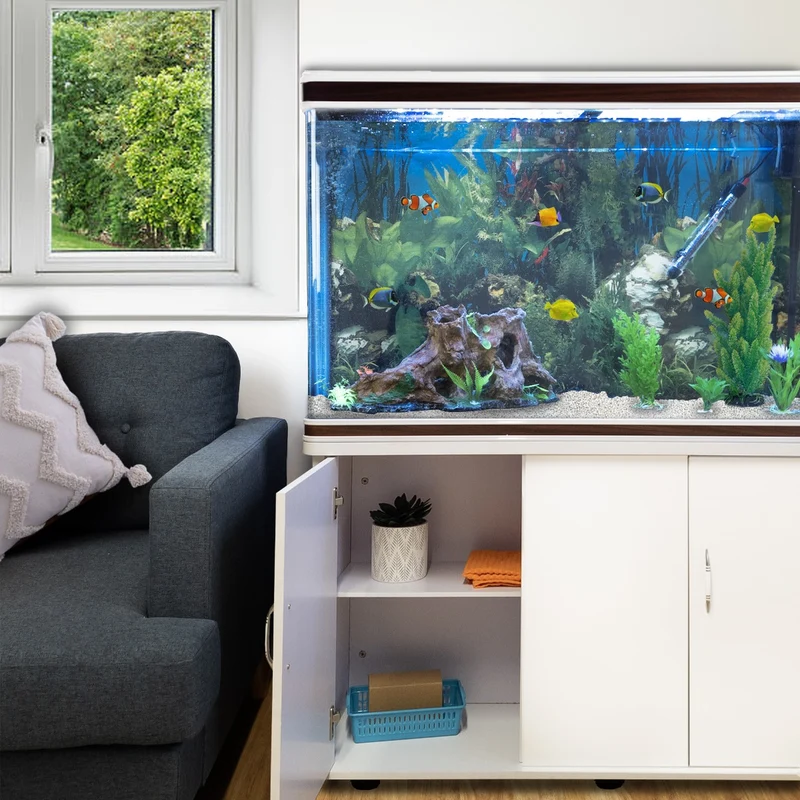 Aquarium Blanc, Meuble de Support & Gravier Blanc
