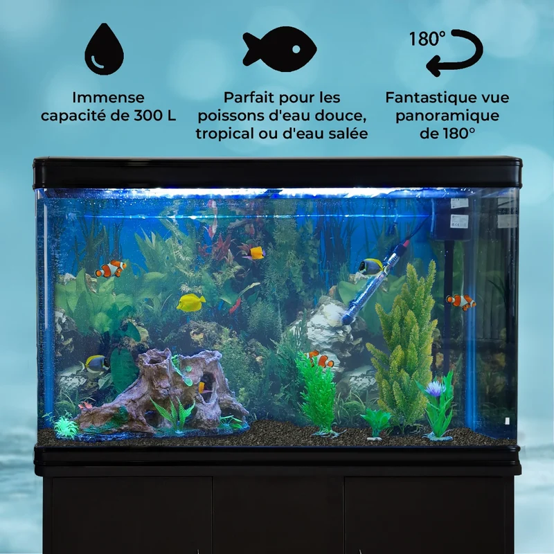 Aquarium Noir avec Meuble de Support Noir