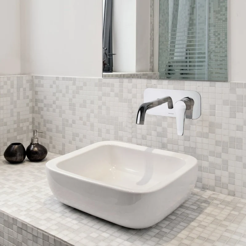 Ramon Soler - Grifo de lavabo empotrado mural monomando Ypsilon Plus con placa y caño 19 cm cromo