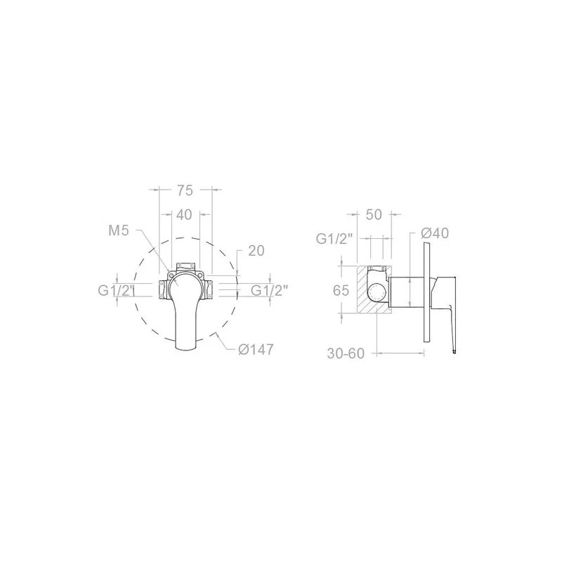 Ramon Soler - Grifo de ducha empotrado monomando 1 vía Titanium con placa metálica ultraslim cromo
