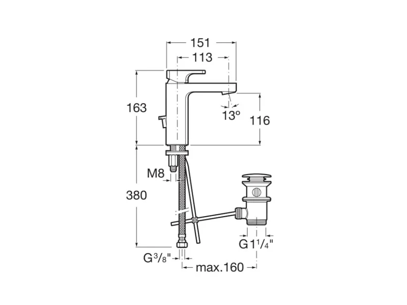 Roca - Grifo cromado de lavabo desagüe automático L90 A5A3E01C00
