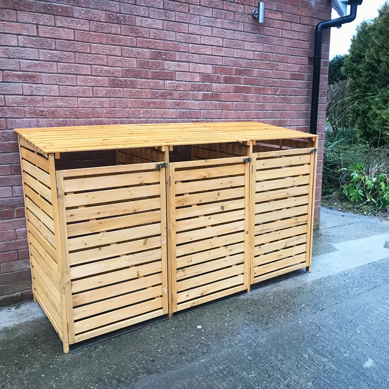 Cache-Poubelle Triple en Bois