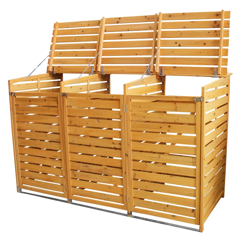 Cache-Poubelle Triple en Bois