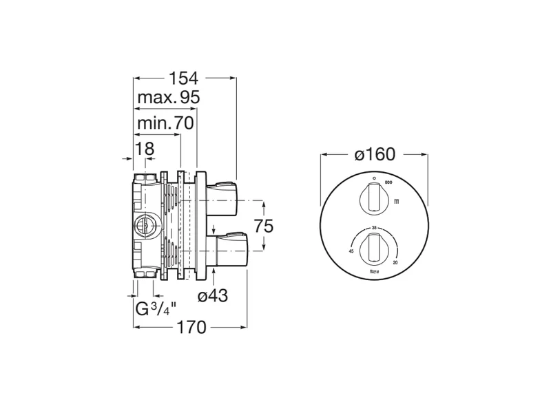 Roca - ROUND - Mezclador termostático empotrable para baño Cromado T-1000 A5A2E09C00
