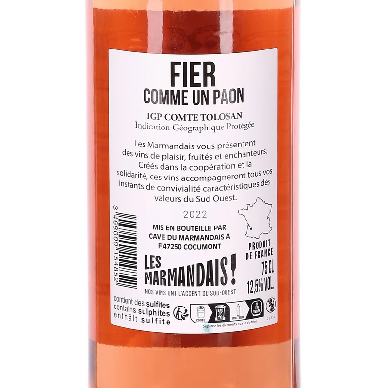 FIER COMME UN PAON MERLOT CABERNETS IGP COMTE TOLOSAN 2022 ROSE 12,5%