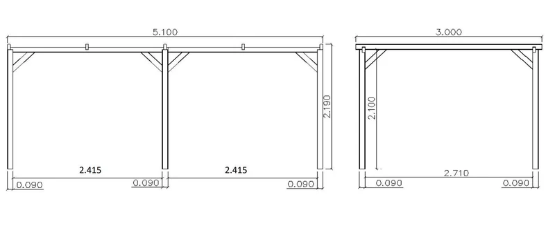 Pérgola Basic de madeira 300 x 510 x 219 cm
